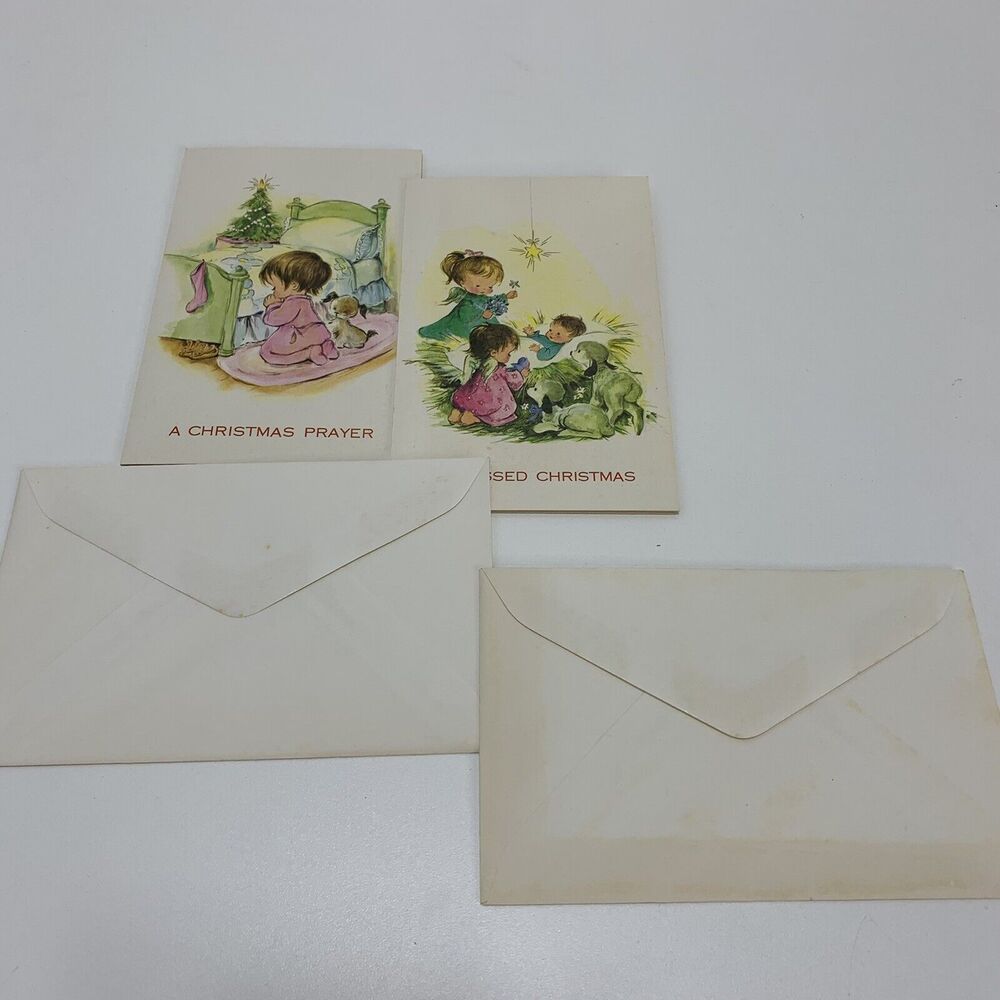 Pair vintage note cards Reproducta Co. USA Religious Children Christmas - Picture 7 of 7